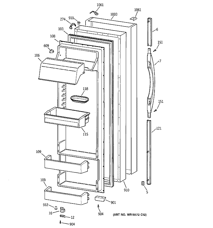 FRESH FOOD DOOR Diagram and Parts List for TFS28PPDABS  General Electric Refrigerator