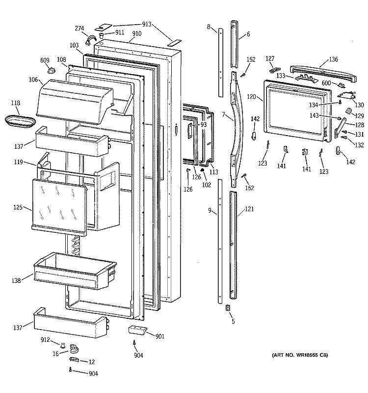 FRESH FOOD DOOR Diagram and Parts List for TFX28PBDACC  General Electric Refrigerator