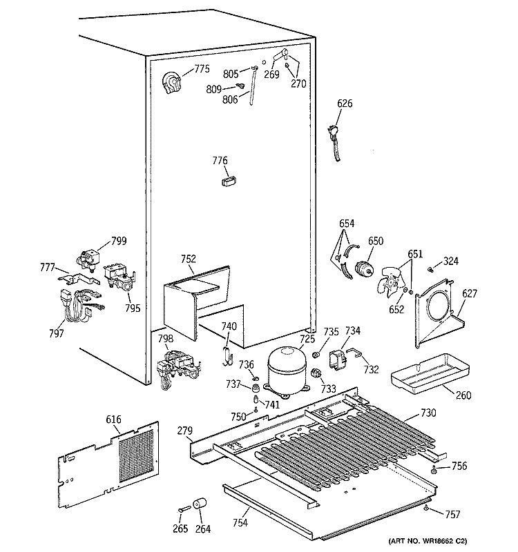 UNIT PARTS Diagram and Parts List for TFX28PBDACC  General Electric Refrigerator