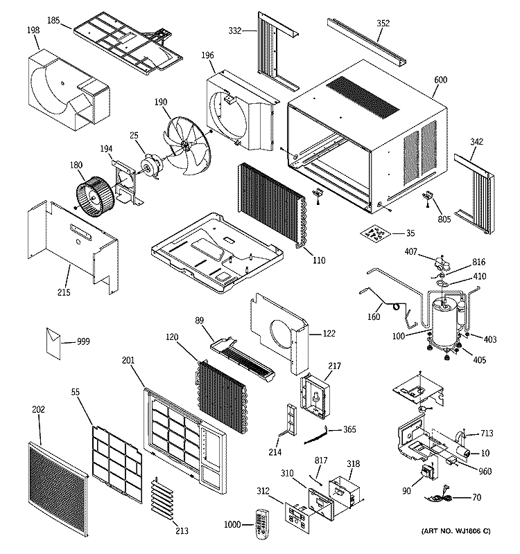 ROOM AIR CONDITIONER Diagram and Parts List for ASL06LBS1  General Electric Air Conditioner
