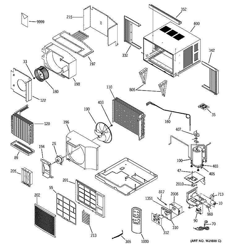 ROOM AIR CONDITIONER Diagram and Parts List for ASW24DBS1  General Electric Air Conditioner