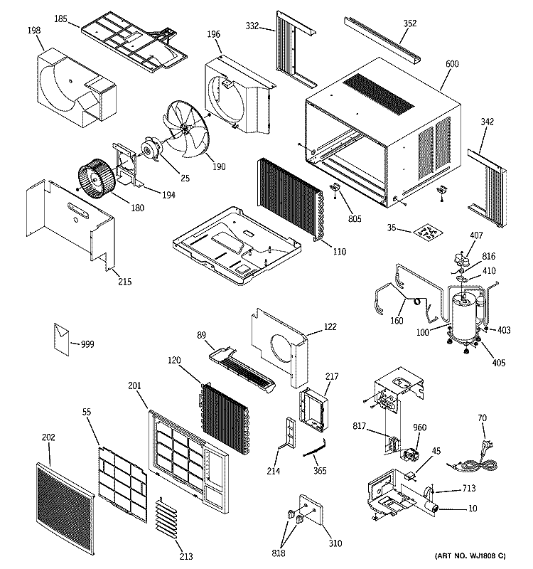 ROOM AIR CONDITIONER Diagram and Parts List for ASN06LBS1  General Electric Air Conditioner
