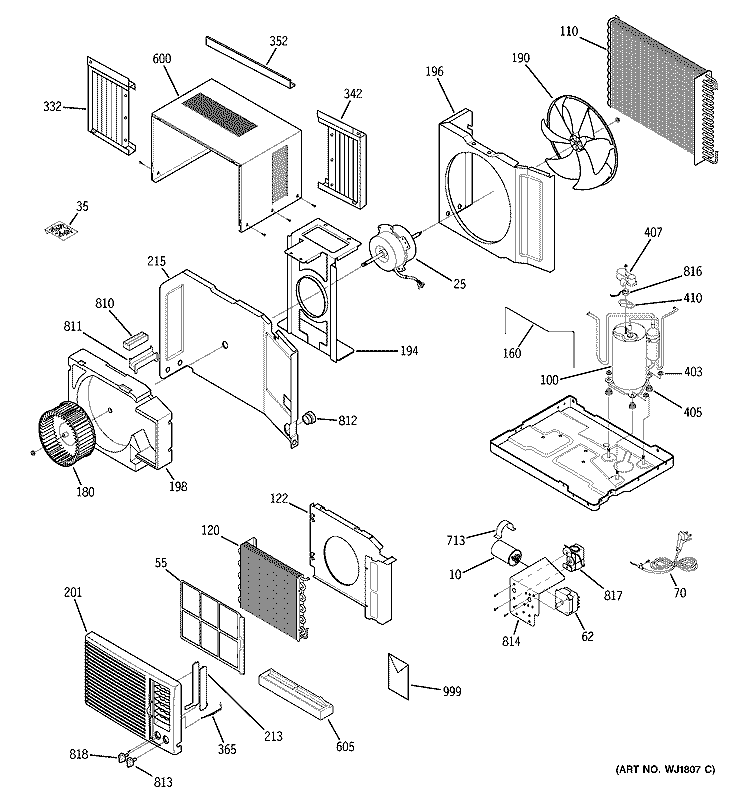 ROOM AIR CONDITIONER Diagram and Parts List for ASV05LCS1  General Electric Air Conditioner