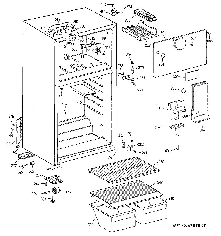 CABINET Diagram and Parts List for GTS17BBMDRCC  General Electric Refrigerator