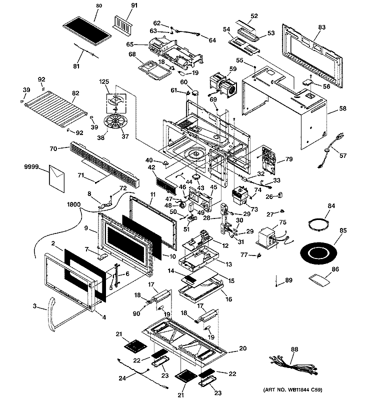 MICROWAVE Diagram and Parts List for JVM1660SB006  General Electric Microwave