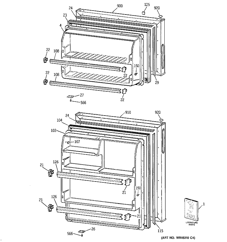 DOORS Diagram and Parts List for HTR18ABMDRWW  Hotpoint Refrigerator