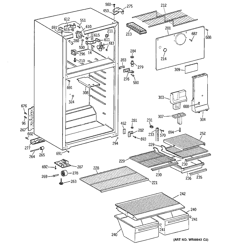 CABINET Diagram and Parts List for HTT18EBMDRWW  Hotpoint Refrigerator