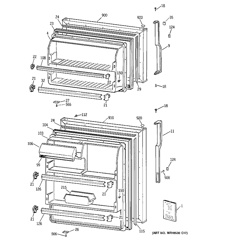 DOORS Diagram and Parts List for HTS16HBMBRWW  Hotpoint Refrigerator