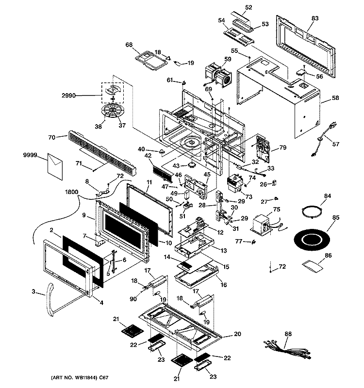 MICROWAVE Diagram and Parts List for RVM1425WA01  Hotpoint Microwave