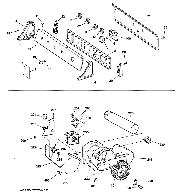 BACKSPLASH, BLOWER & MOTOR ASSEMBLY Diagram and Parts List for NWXR473GT5WB  Hotpoint Dryer