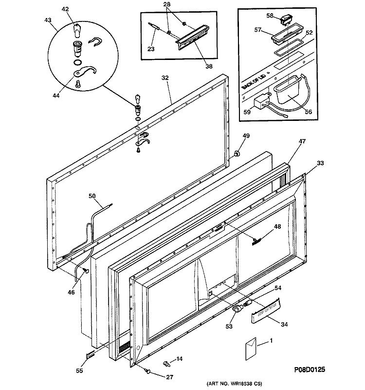 DOOR Diagram and Parts List for FCM25DADWH  General Electric Freezer
