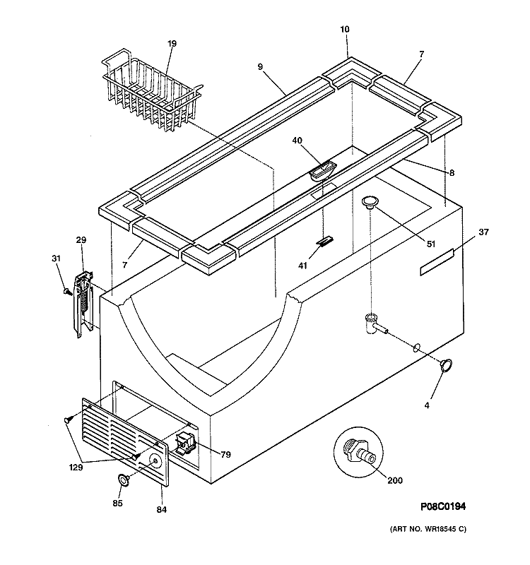 BODY PARTS Diagram and Parts List for FCM25DADWH  General Electric Freezer