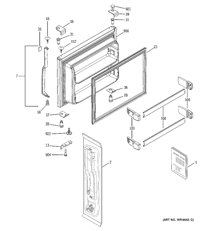 FREEZER DOOR Diagram and Parts List for GTS22FBMBRWW  General Electric Refrigerator