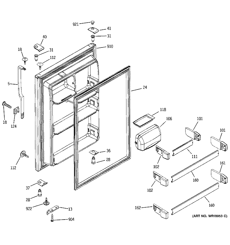 FRESH FOOD DOOR Diagram and Parts List for GTS22FBMBRWW  General Electric Refrigerator
