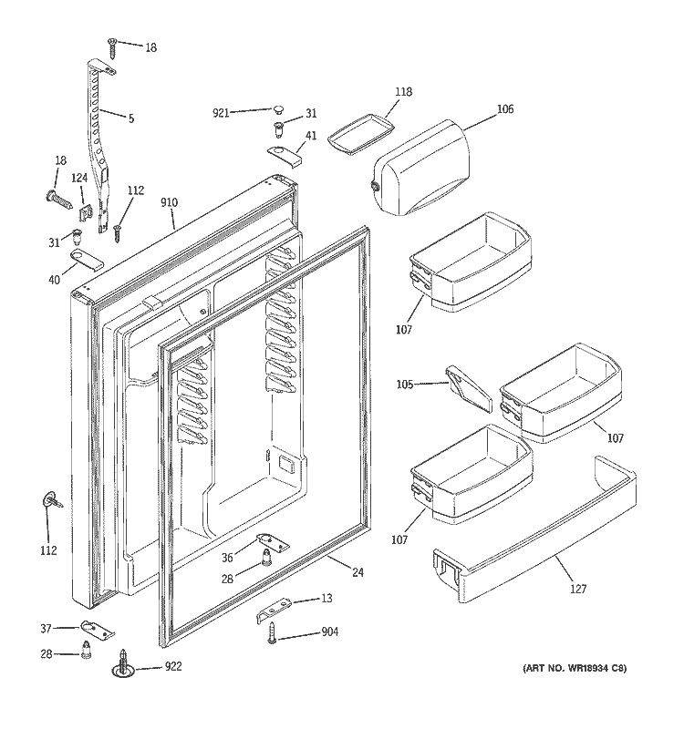 FRESH FOOD DOOR Diagram and Parts List for GTS22QBMBRBB  General Electric Refrigerator