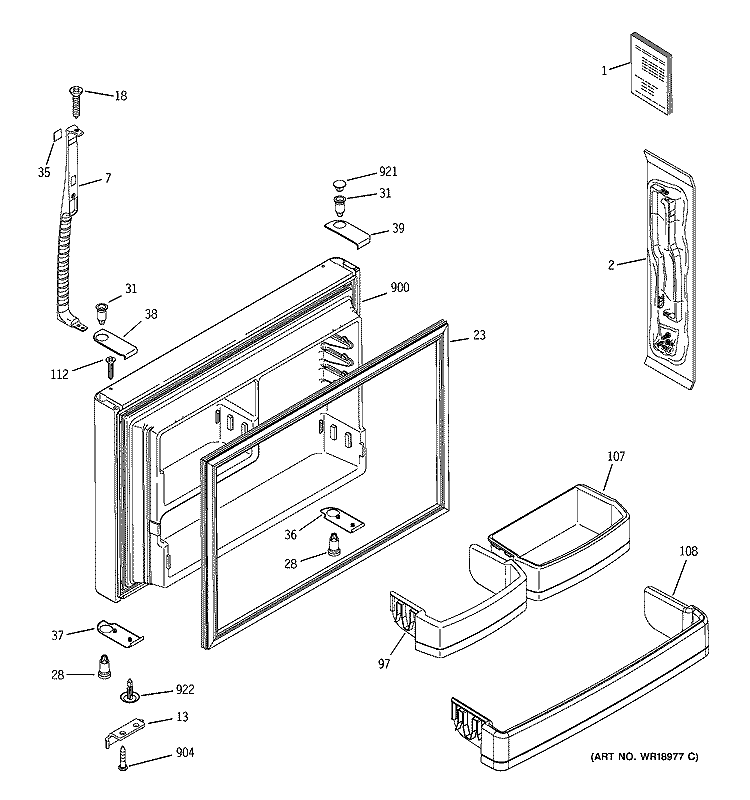 FREEZER DOOR Diagram and Parts List for GTS22ZCMBRWW  General Electric Refrigerator