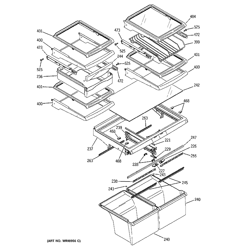 FRESH FOOD SHELVES Diagram and Parts List for ETS22XBMBRCC  General Electric Refrigerator