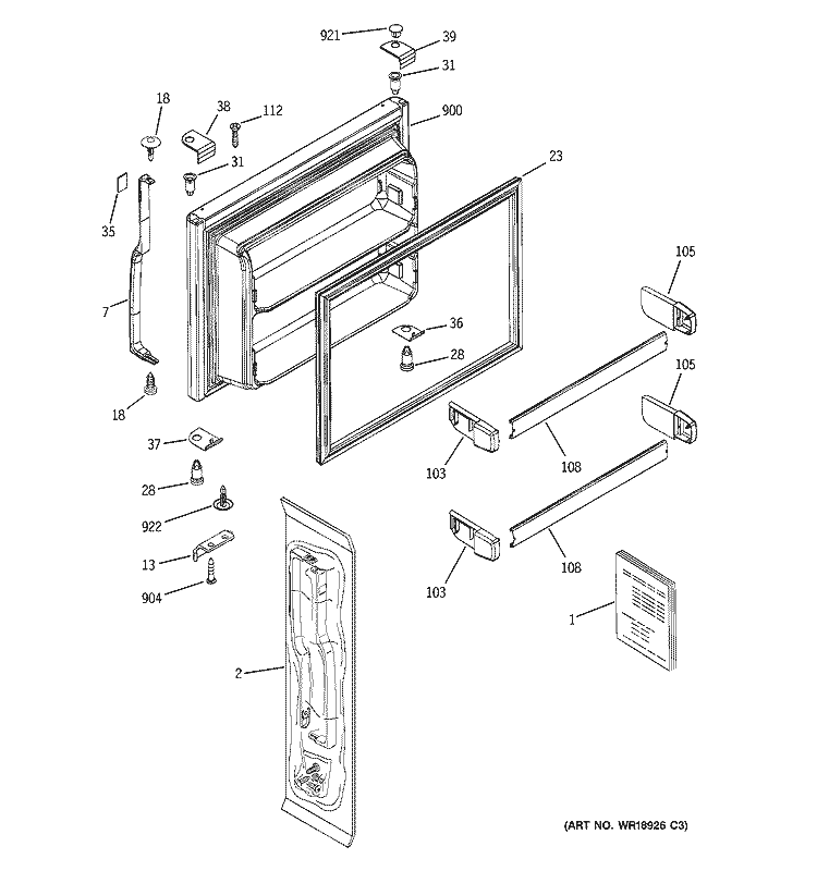 FREEZER DOOR Diagram and Parts List for GTS22IBMBRWW  General Electric Refrigerator