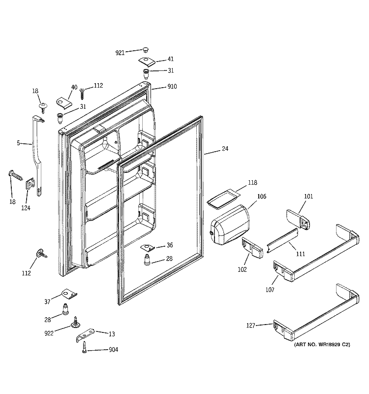 FRESH FOOD DOOR Diagram and Parts List for GTS22IBMBRWW  General Electric Refrigerator
