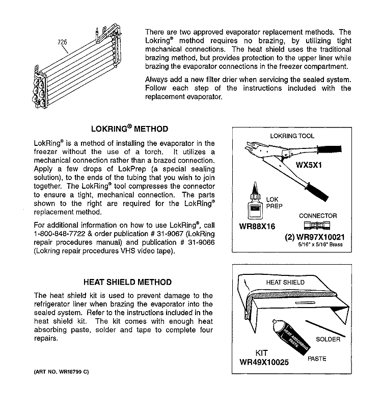 EVAPORATOR INSTRUCTIONS Diagram and Parts List for GTS22IBMBRWW  General Electric Refrigerator
