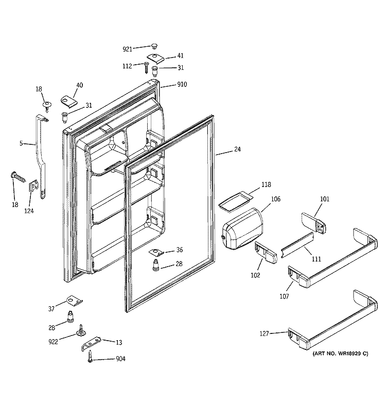 FRESH FOOD DOOR Diagram and Parts List for GTS22ICMBRWW  General Electric Refrigerator