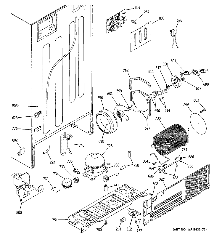 SEALED SYSTEM & MOTHER BOARD Diagram and Parts List for GTS22ICMBRWW  General Electric Refrigerator