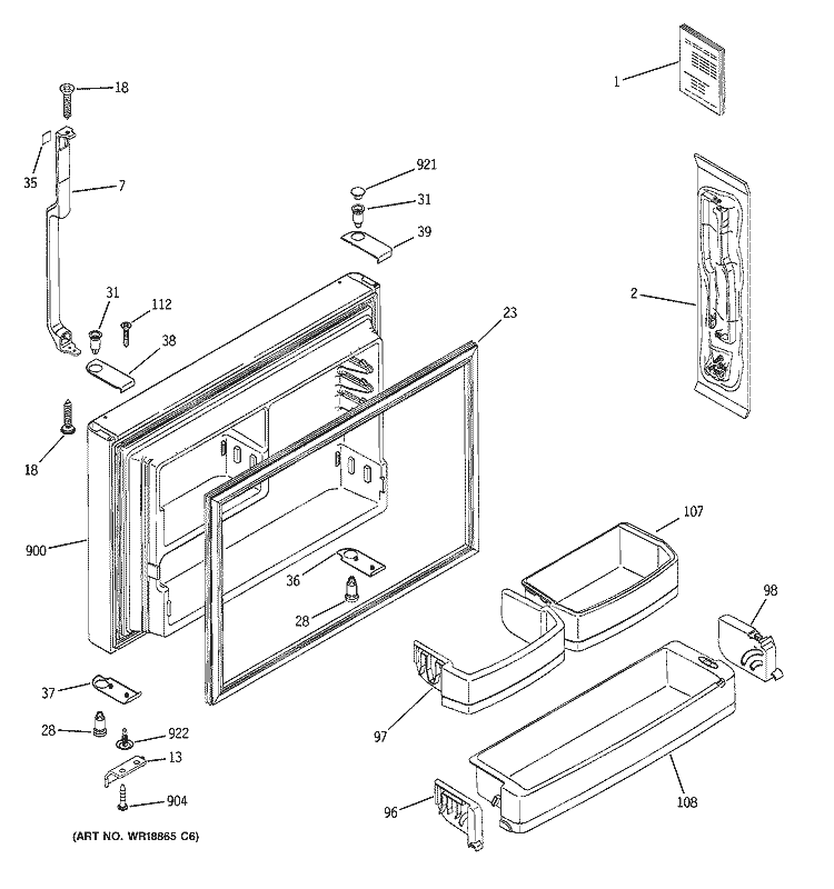FREEZER DOOR Diagram and Parts List for GTS22KBMBRCC  General Electric Refrigerator