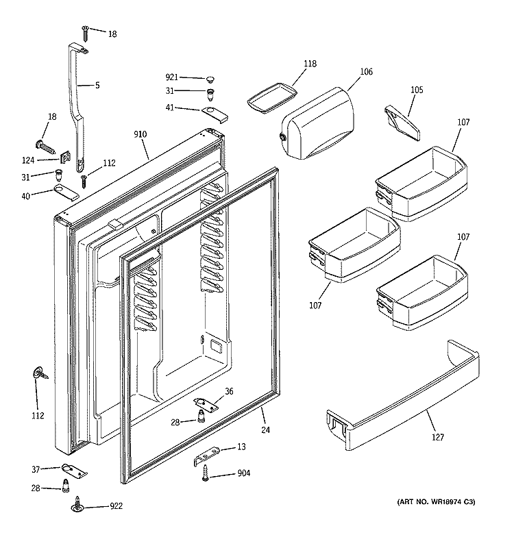FRESH FOOD DOOR Diagram and Parts List for GTS22KBMBRCC  General Electric Refrigerator