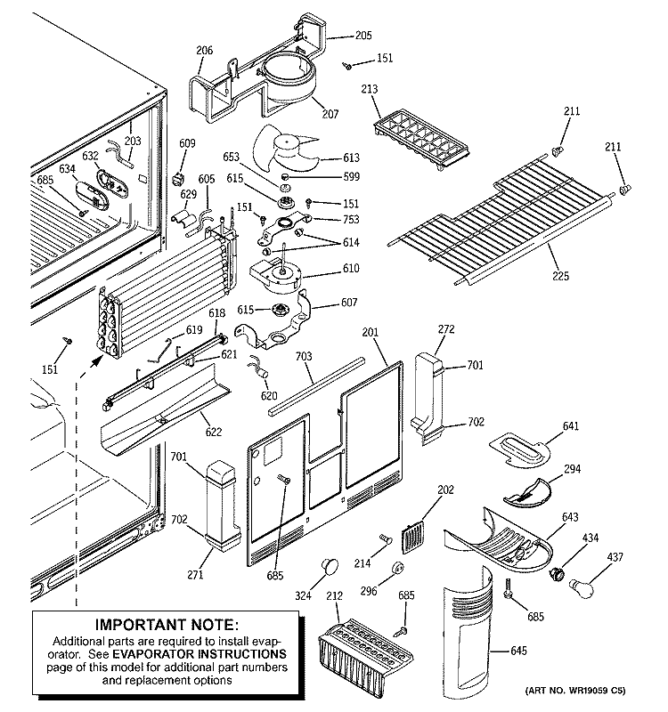 FREEZER SECTION Diagram and Parts List for GTS22KBMBRCC  General Electric Refrigerator