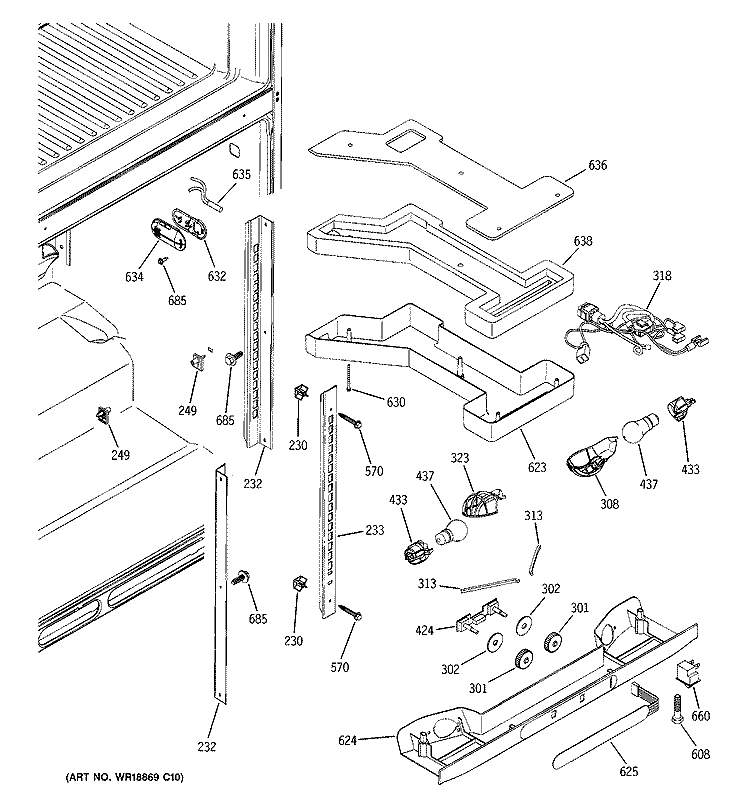 FRESH FOOD SECTION Diagram and Parts List for GTS22KBMBRCC  General Electric Refrigerator