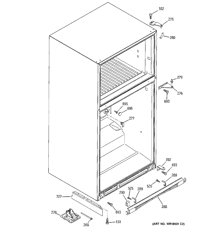 CABINET Diagram and Parts List for GTS22KBMBRCC  General Electric Refrigerator