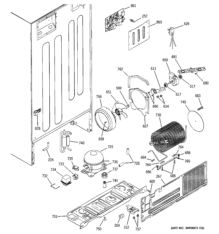 SEALED SYSTEM & MOTHER BOARD Diagram and Parts List for GTS22KBMBRCC  General Electric Refrigerator