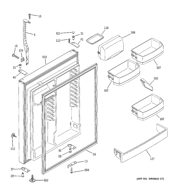 FRESH FOOD DOOR Diagram and Parts List for GTS22KCMBRBB  General Electric Refrigerator