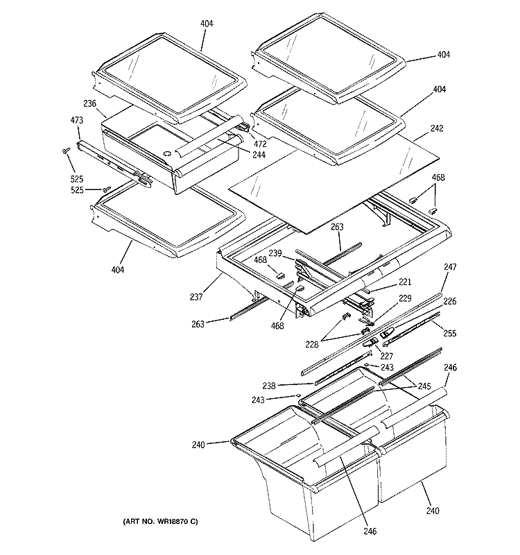 FRESH FOOD SHELVES Diagram and Parts List for GTS22KCMBRBB  General Electric Refrigerator