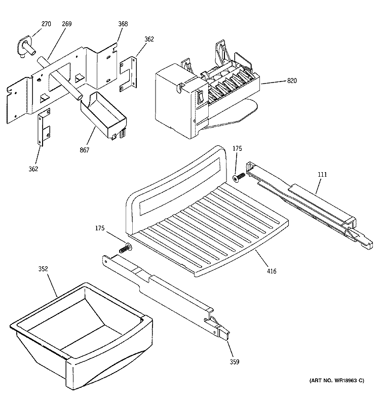 ICE MAKER & DISPENSER Diagram and Parts List for PSI23SCMAFBS  General Electric Refrigerator