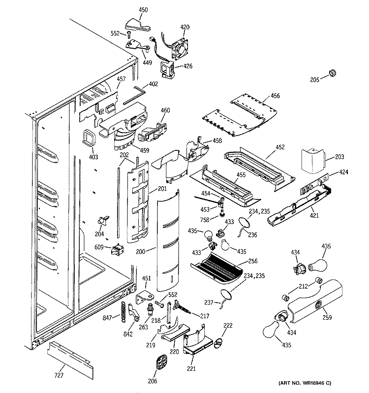 FRESH FOOD SECTION Diagram and Parts List for PSI23SCMAFBS  General Electric Refrigerator