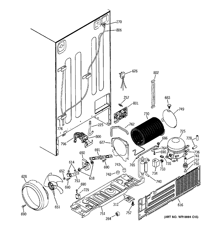 SEALED SYSTEM & MOTHER BOARD Diagram and Parts List for PSI23SCMAFBS  General Electric Refrigerator