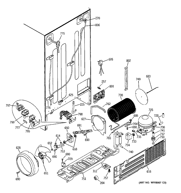 SEALED SYSTEM & MOTHER BOARD Diagram and Parts List for PSI23SGMCFBS  General Electric Refrigerator