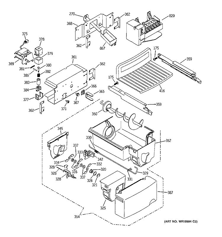 ICE MAKER & DISPENSER Diagram and Parts List for PSI23SGMCFBS  General Electric Refrigerator