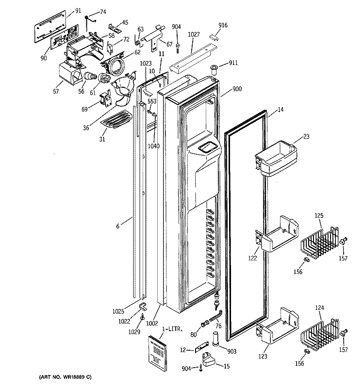 FREEZER DOOR Diagram and Parts List for PSI23SGMBFBS  General Electric Refrigerator