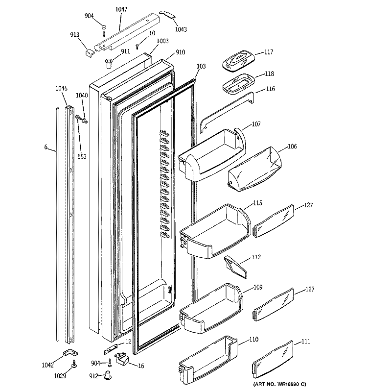 FRESH FOOD DOOR Diagram and Parts List for PSI23SGMBFBS  General Electric Refrigerator