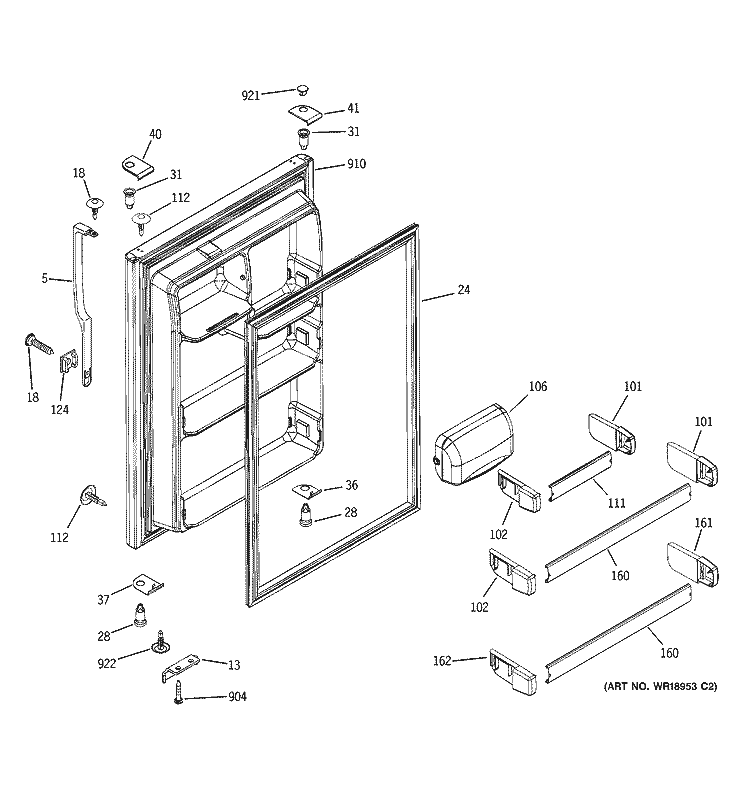 FRESH FOOD DOOR Diagram and Parts List for STS22ICMBRWW  General Electric Refrigerator
