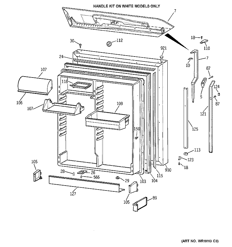FRESH FOOD DOOR Diagram and Parts List for TBE19PASMRWW  General Electric Refrigerator