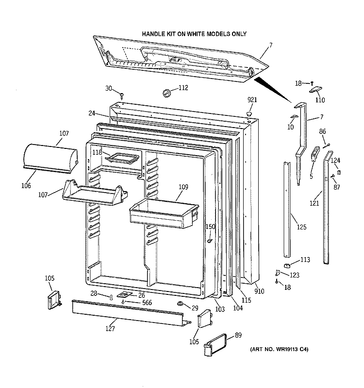 FRESH FOOD DOOR Diagram and Parts List for TBE19PASRRWW  General Electric Refrigerator