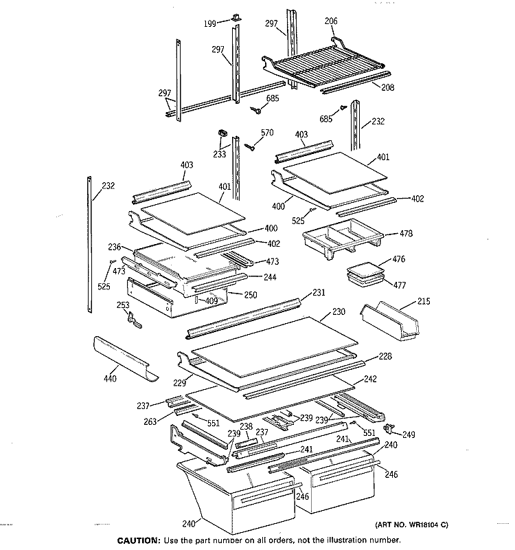 SHELF PARTS Diagram and Parts List for TBE22PCSMRWW  General Electric Refrigerator