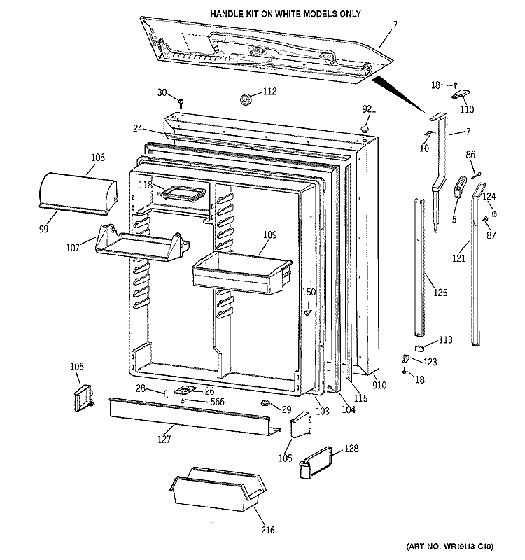FRESH FOOD DOOR Diagram and Parts List for TBH19PAXTRAA  General Electric Refrigerator