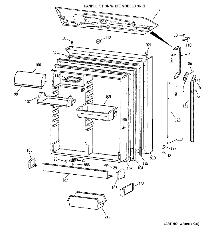 FRESH FOOD DOOR Diagram and Parts List for TBK19PAXMRWW  General Electric Refrigerator