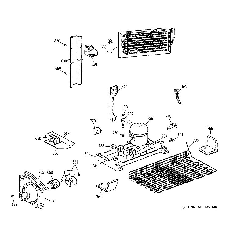 UNIT PARTS Diagram and Parts List for TBE22PATMRWW  General Electric Refrigerator