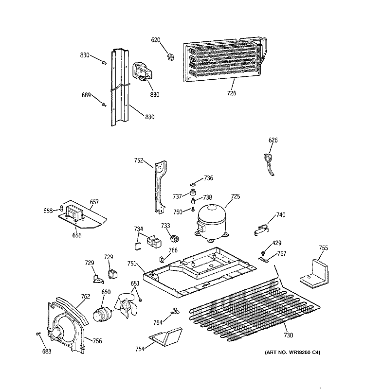 UNIT PARTS Diagram and Parts List for TBE22PATNRWW  General Electric Refrigerator