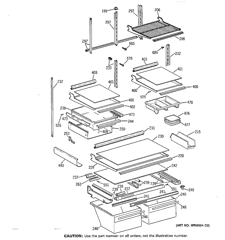 SHELF PARTS Diagram and Parts List for TBE22PCSRRWW  General Electric Refrigerator